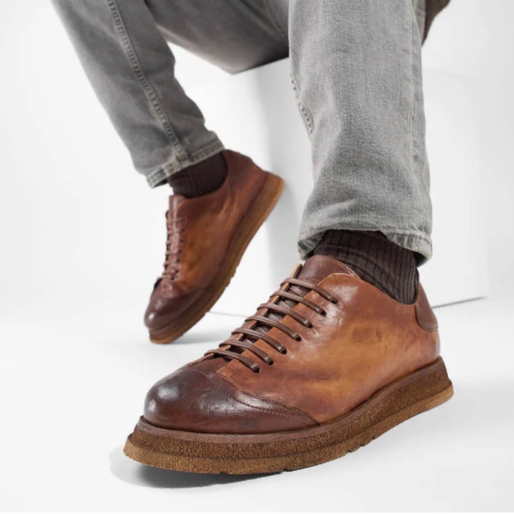 UNTAMED STREET AJAX Cognac Lightweight Leather Sneakers MADE IN ITALY Sz 44